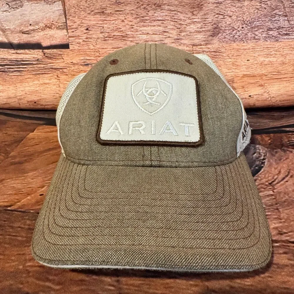 ARIAT Hat Flexfit 110 Trucker Men's Adjustable Brown Cream Yupoong